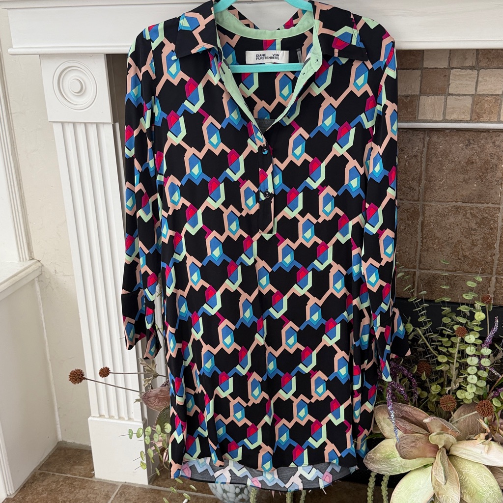 Diane Von Furstenberg Tamina Dress In Geo Illusion Black Multi Sz S